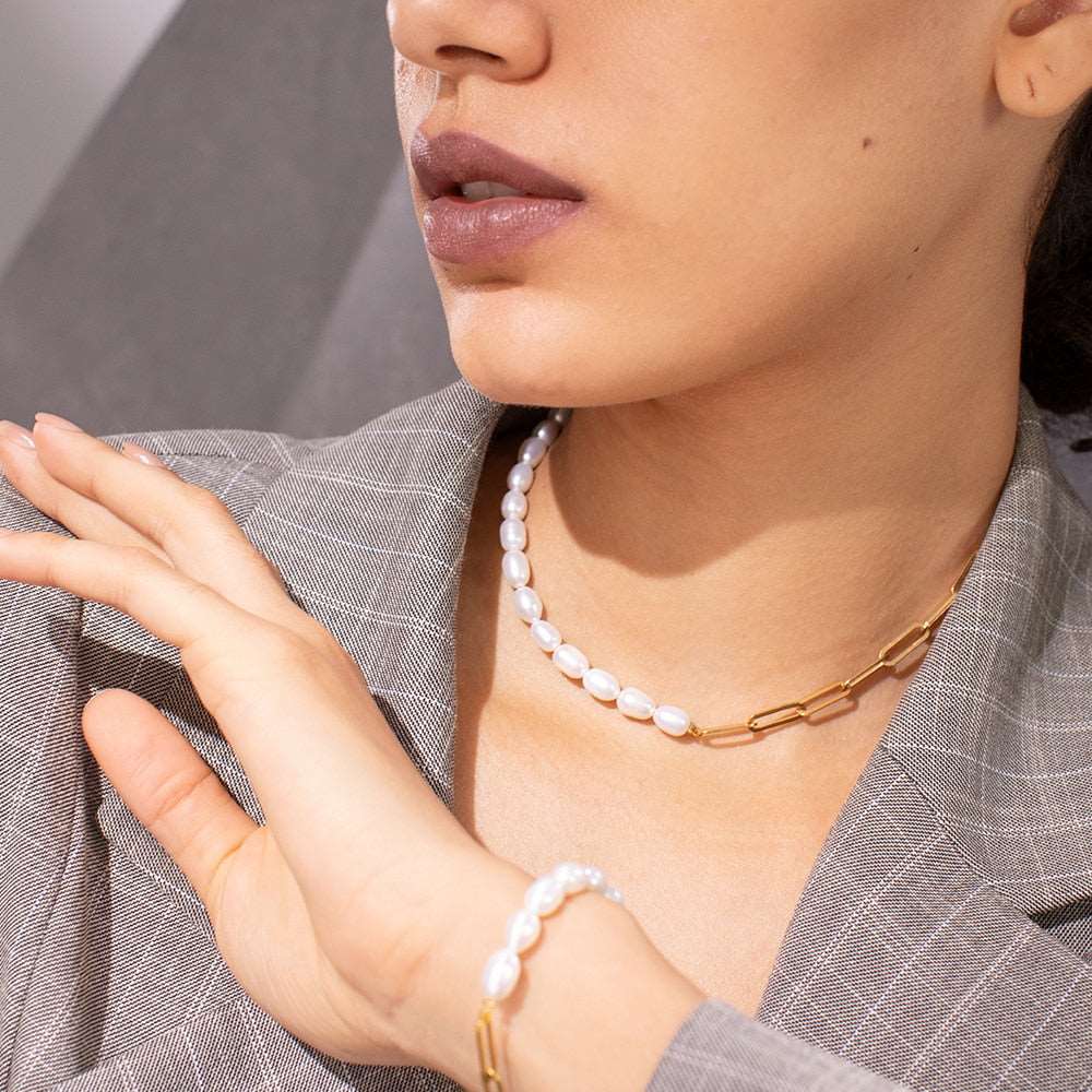 High Quality Titanium Steel Paperclip Necklace Women Pearl Clavicle Chain  Stainless Steel Adjustable Stacking Sweater Necklace - AliExpress